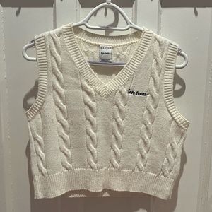 Iets Frans Cream Cropped Knit Sweater Vest